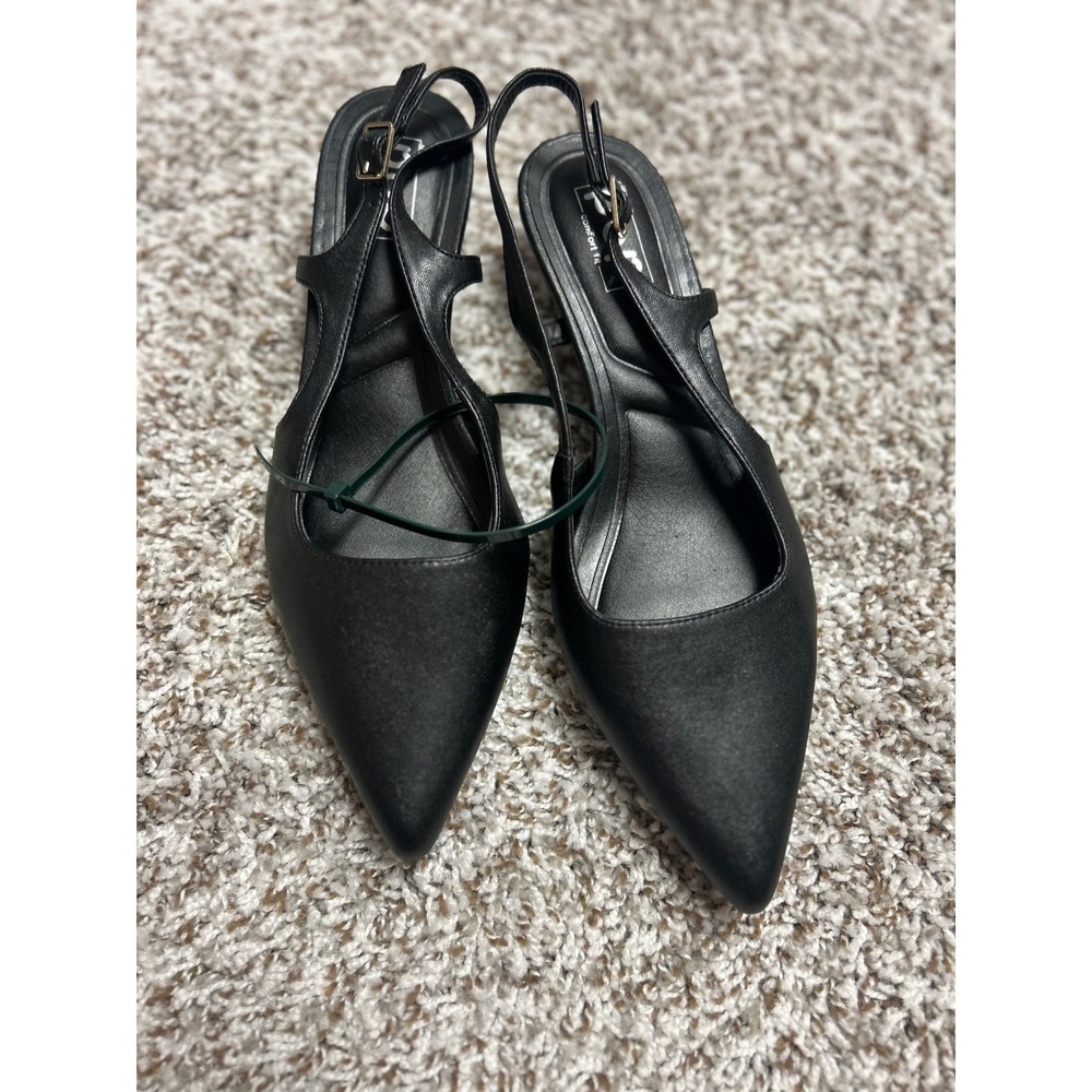 Pop Comfort Fit Muna Black Slingback Kitten Heels Pointed Toe Strappy Pumps 9.5M